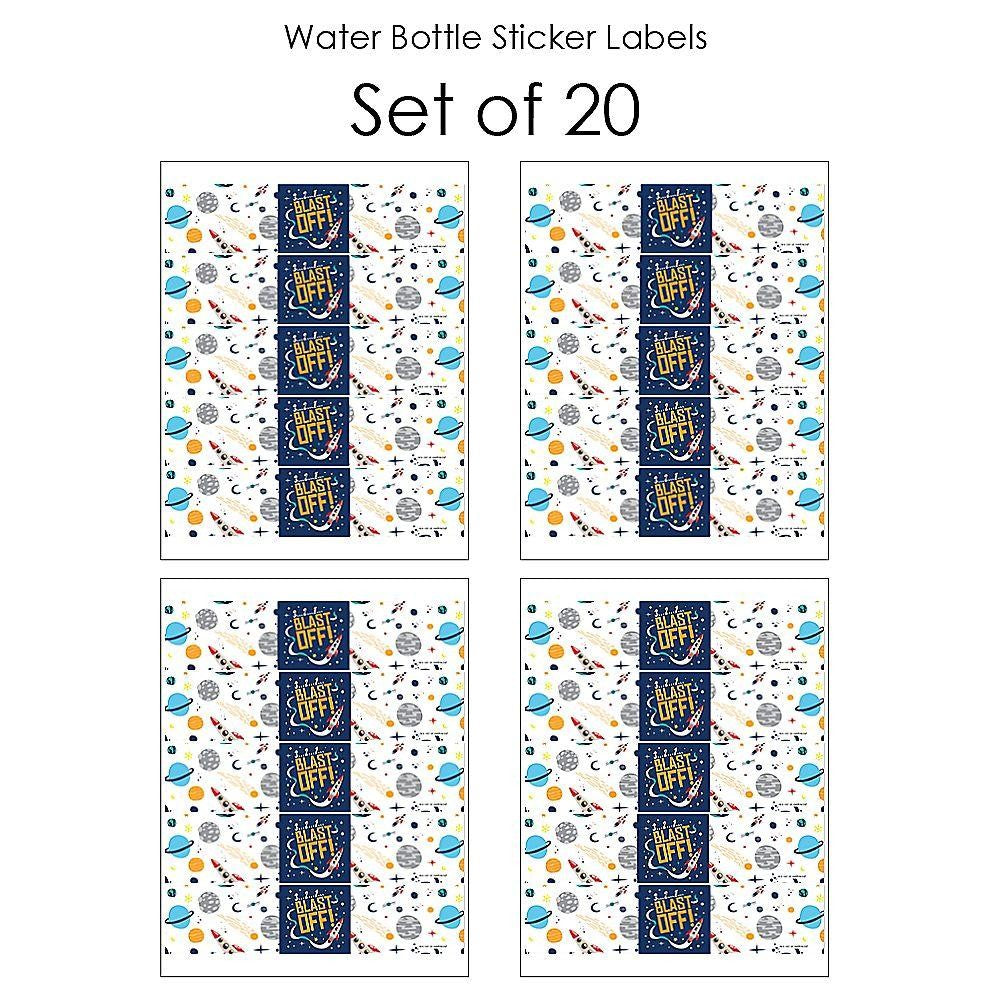 Blast Off to Outer Space - Rocket Ship Baby Shower or Birthday Party Water Bottle Sticker Labels - Set of 20