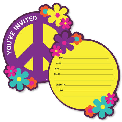 60's Hippie - Shaped Fill-In Invitations - 1960s Groovy Party Invitation Cards with Envelopes - Set of 12