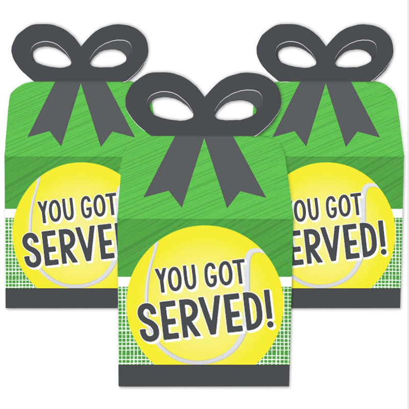 You Got Served - Tennis - Square Favor Gift Boxes - Baby Shower or Tennis Ball Birthday Party Bow Boxes - Set of 12