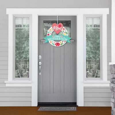 Colorful Floral Happy Mother's Day - Outdoor We Love Mom Party Decor - Front Door Wreath