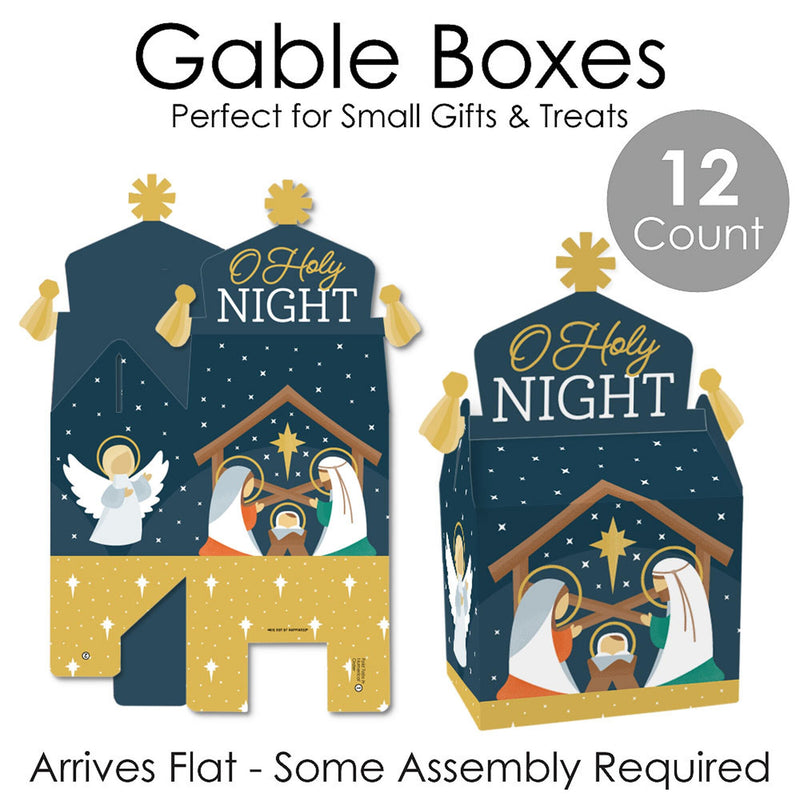 Holy Nativity - Treat Box Party Favors - Manger Scene Religious Christmas Goodie Gable Boxes - Set of 12