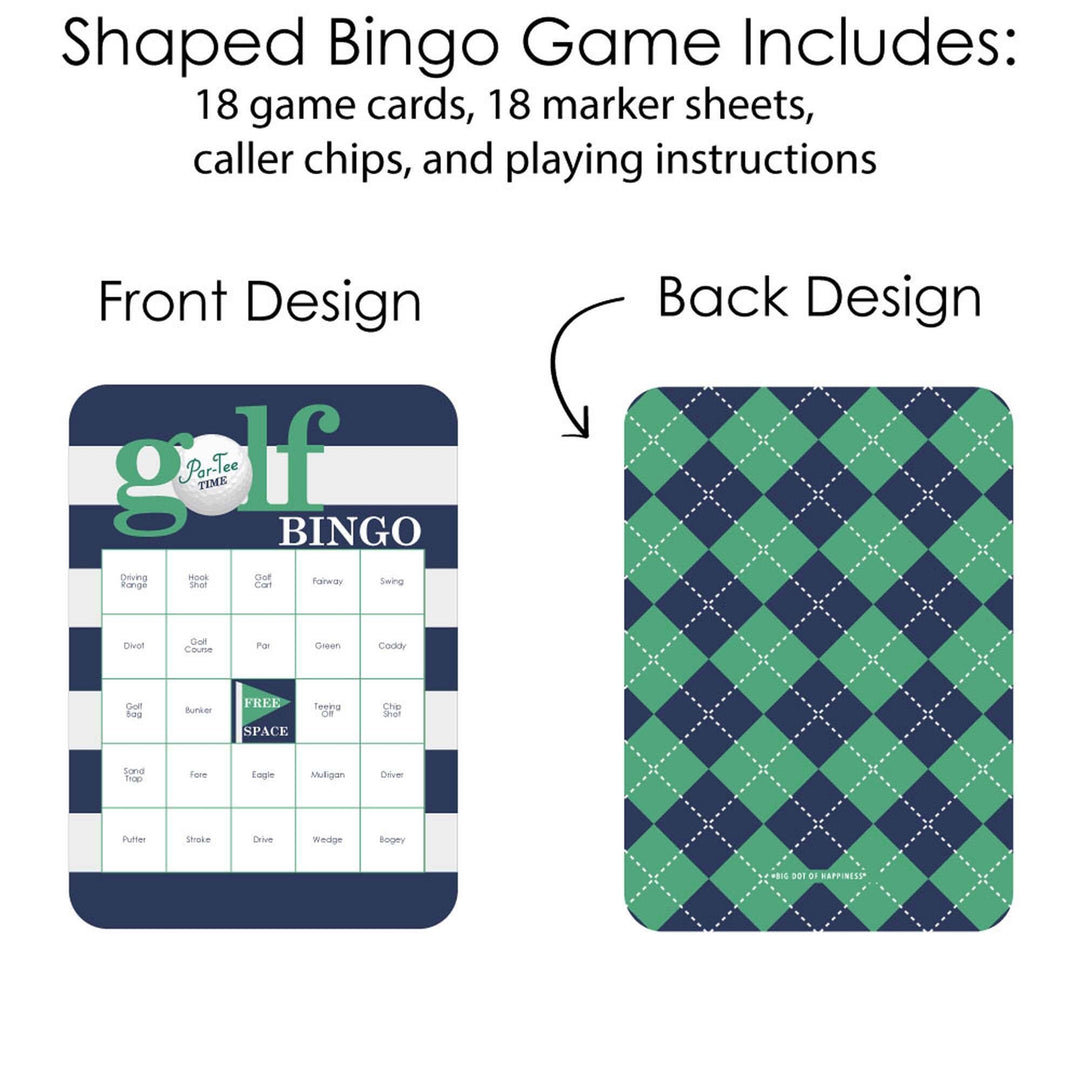 Par-Tee Time - Golf Bingo Cards and Markers - Birthday or Retirement Party Bingo Game - Set of 18