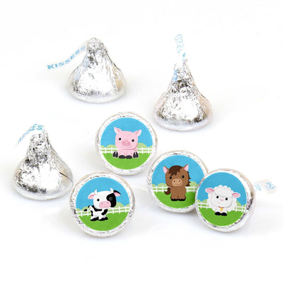 Farm Animals - Barnyard Baby Shower or Birthday Party Round Candy Sticker Favors - Labels Fit Hershey's Kisses - 108 ct