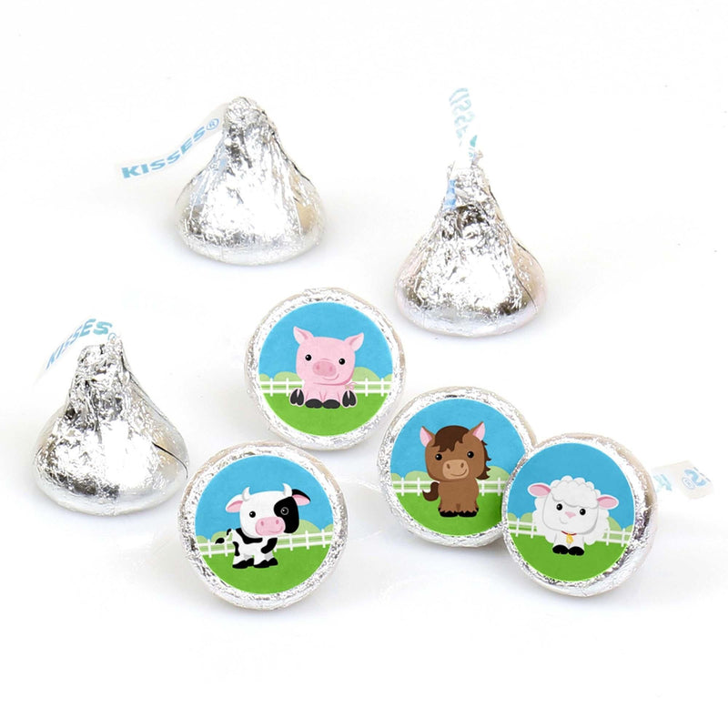 Farm Animals - Barnyard Baby Shower or Birthday Party Round Candy Sticker Favors - Labels Fit Hershey&