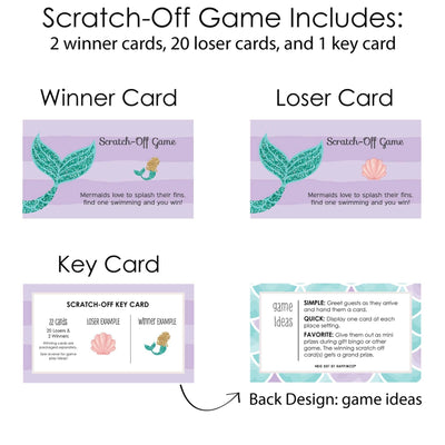 Let's Be Mermaids - Baby Shower or Birthday Party Game Scratch Off Cards - 22 ct