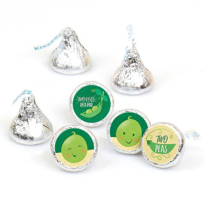 Double the Fun - Twins Two Peas In A Pod - Baby Shower or First Birthday Party Round Candy Sticker Favors - Labels Fit Hershey's Kisses - 108 ct