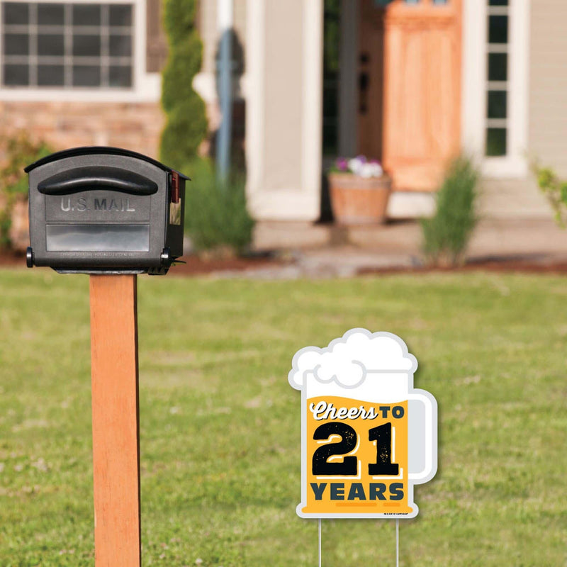 Cheers and Beers to 21 Years - Outdoor Lawn Sign - 21st Birthday Party Yard Sign - 1 Piece