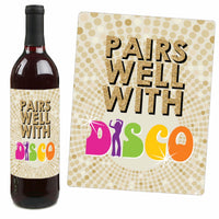 70's Disco - 1970s Party Decorations for Women and Men - Wine Bottle Label Stickers - Set of 4
