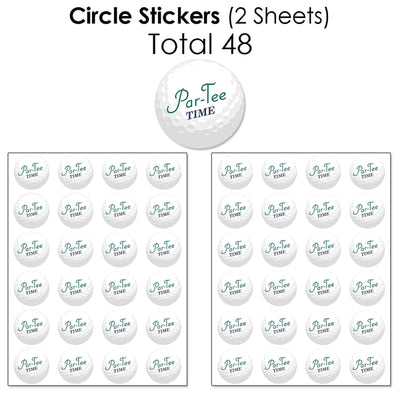 Par-Tee Time - Golf - Mini Candy Bar Wrappers, Round Candy Stickers and Circle Stickers - Birthday or Retirement Party Candy Favor Sticker Kit - 304 Pieces