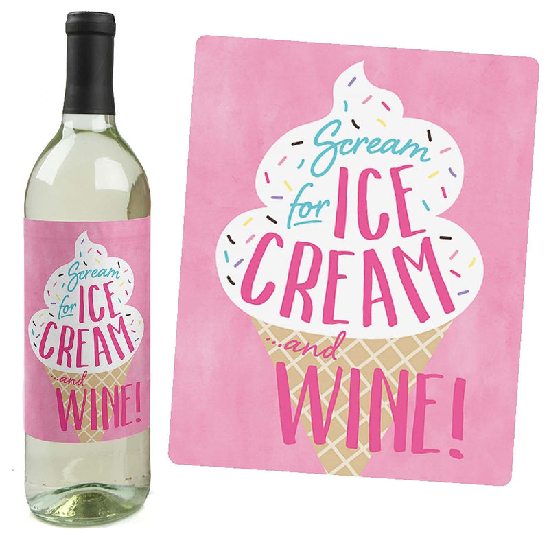 Scoop Up The Fun - Ice Cream - Sprinkles Party Decorations for Women and Men - Wine Bottle Label Stickers - Set of 4