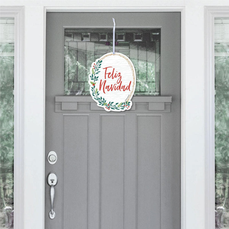 Feliz Navidad - Hanging Porch Holiday and Spanish Christmas Party Outdoor Decorations - Front Door Decor - 1 Piece Sign