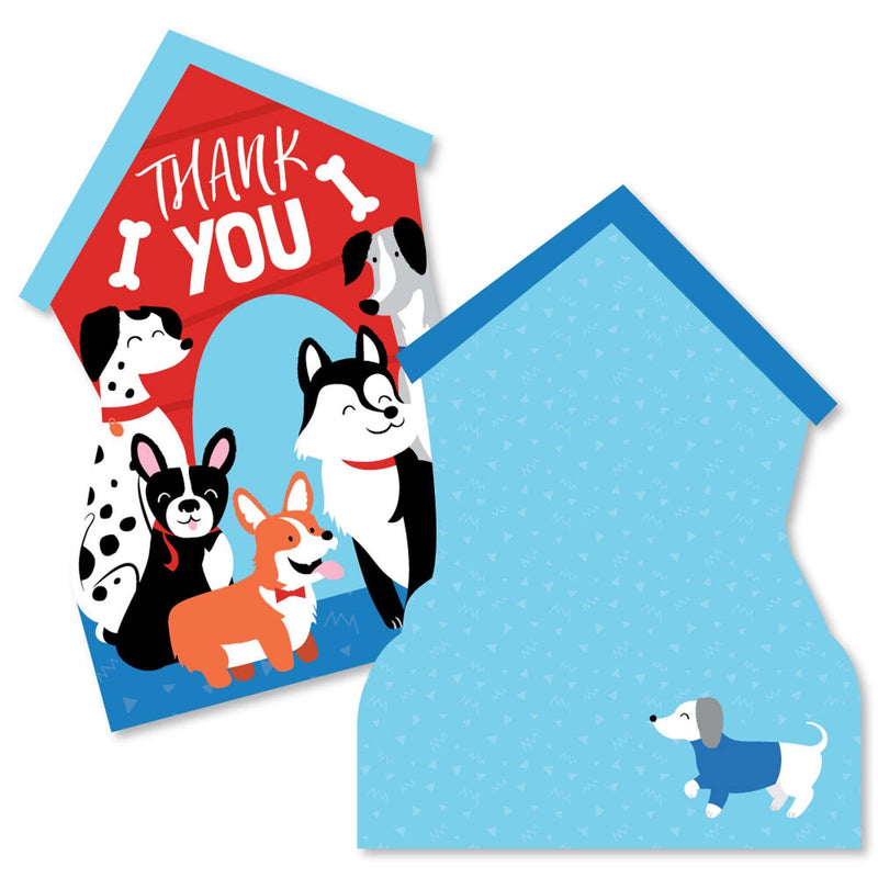 Pawty Like a Puppy - Shaped Thank You Cards - Dog Baby Shower or Birthday Party Thank You Note Cards with Envelopes - Set of 12