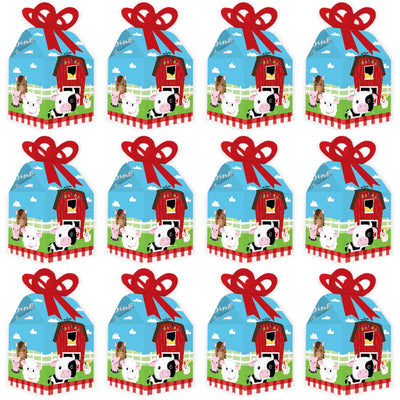 Farm Animals - Square Favor Gift Boxes - Barnyard Baby Shower or Birthday Party Bow Boxes - Set of 12