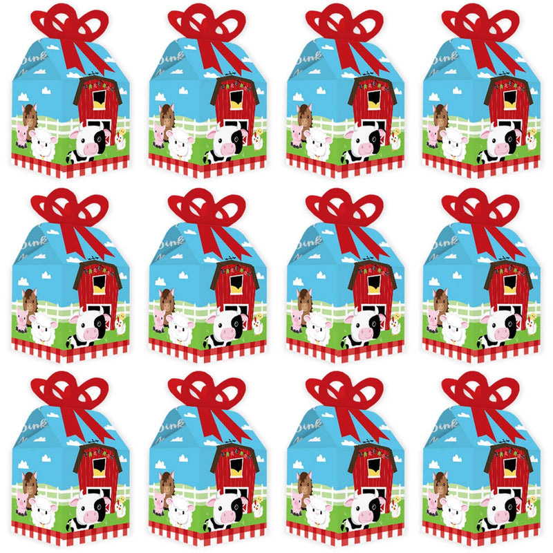 Farm Animals - Square Favor Gift Boxes - Barnyard Baby Shower or Birthday Party Bow Boxes - Set of 12