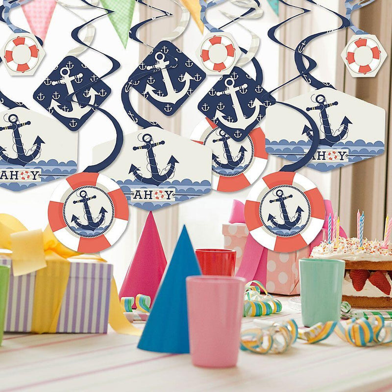 Ahoy - Nautical - Baby Shower or Birthday Party Hanging Decor - Party Decoration Swirls - Set of 40