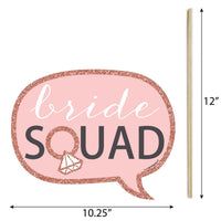 Funny Bride Squad - 10 Piece Rose Gold Bachelorette Party Photo Booth Props Kit