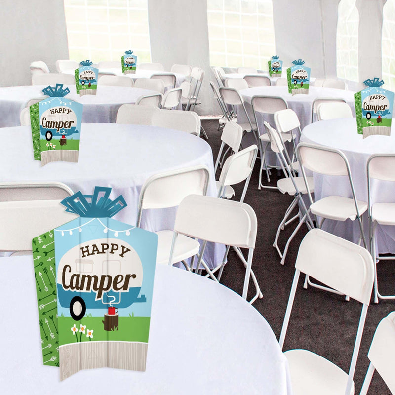 Happy Camper - Table Decorations - Camping Baby Shower or Birthday Party Fold and Flare Centerpieces - 10 Count