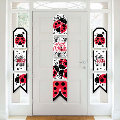 Happy Little Ladybug - Hanging Vertical Paper Door Banners - Baby Shower or Birthday Party Wall Decoration Kit - Indoor Door Decor