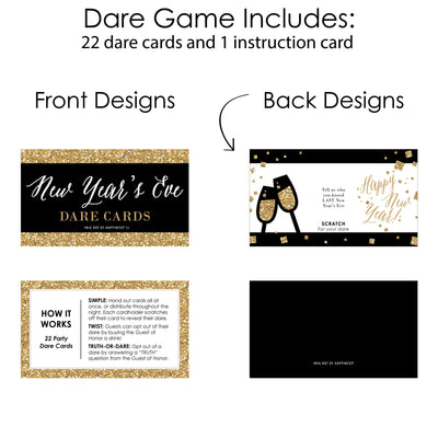 New Year's Eve - Gold - New Years Eve Party Scratch Off Dare Cards - 22 cards per set