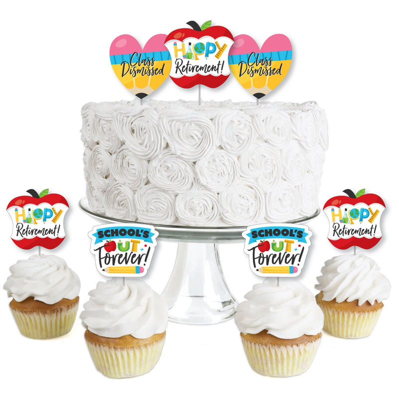 Teacher Retirement - Dessert Cupcake Toppers - Happy Retirement Party Clear Treat Picks - Set of 24