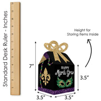 Mardi Gras - Square Favor Gift Boxes - Masquerade Party Bow Boxes - Set of 12