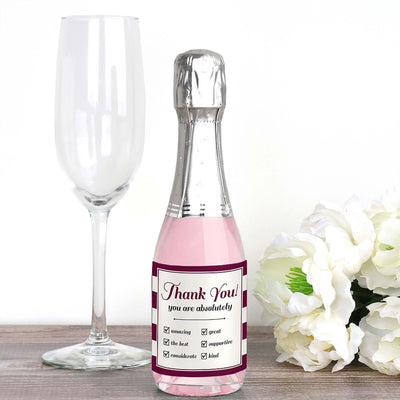 Girly Thank You - Mini Wine and Champagne Bottle Label Stickers - Thank You Gift - Set of 16