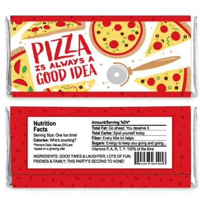 Pizza Party Time - Candy Bar Wrapper Baby Shower or Birthday Party Favors - Set of 24