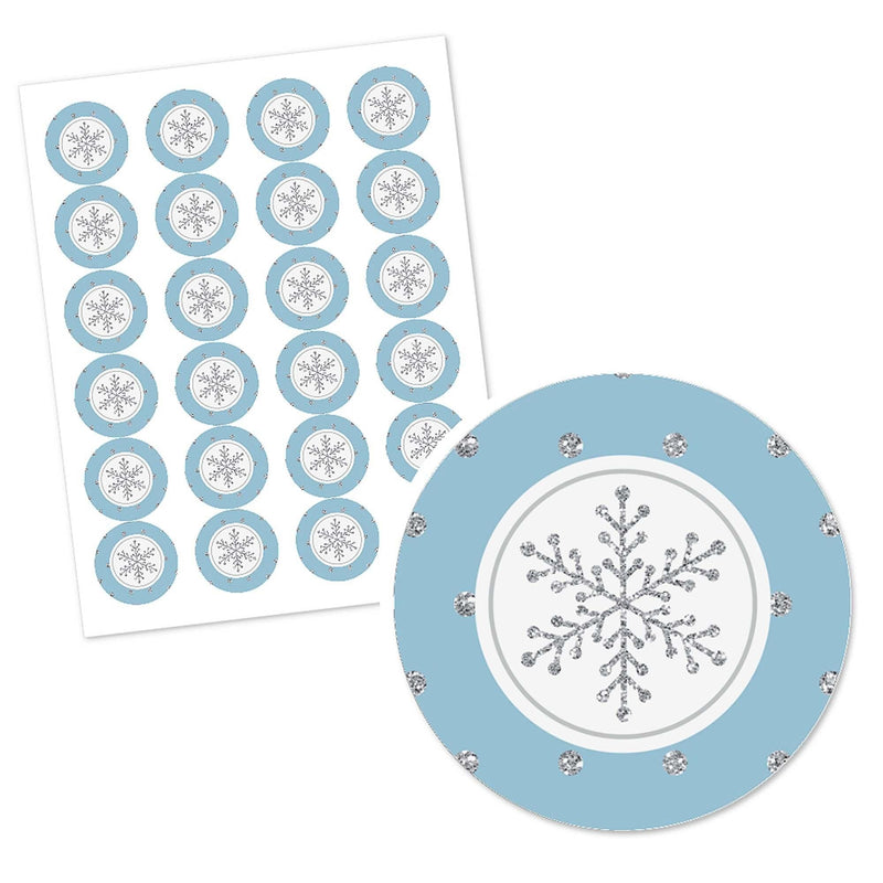 Winter Wonderland - Snowflake Holiday Party & Winter Wedding Circle Sticker Labels - 24 ct