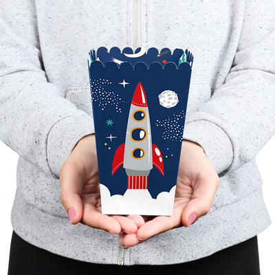 Blast Off to Outer Space - Rocket Ship Baby Shower or Birthday Party Favor Popcorn Treat Boxes - Set of 12