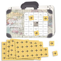 World Awaits - Bingo Cards and Markers - Travel Themed Party Shaped Bingo Game - Set of 18