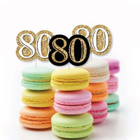 Adult 80th Birthday - Gold - Dessert Cupcake Toppers - Birthday Party Clear Treat Picks - Set of 24