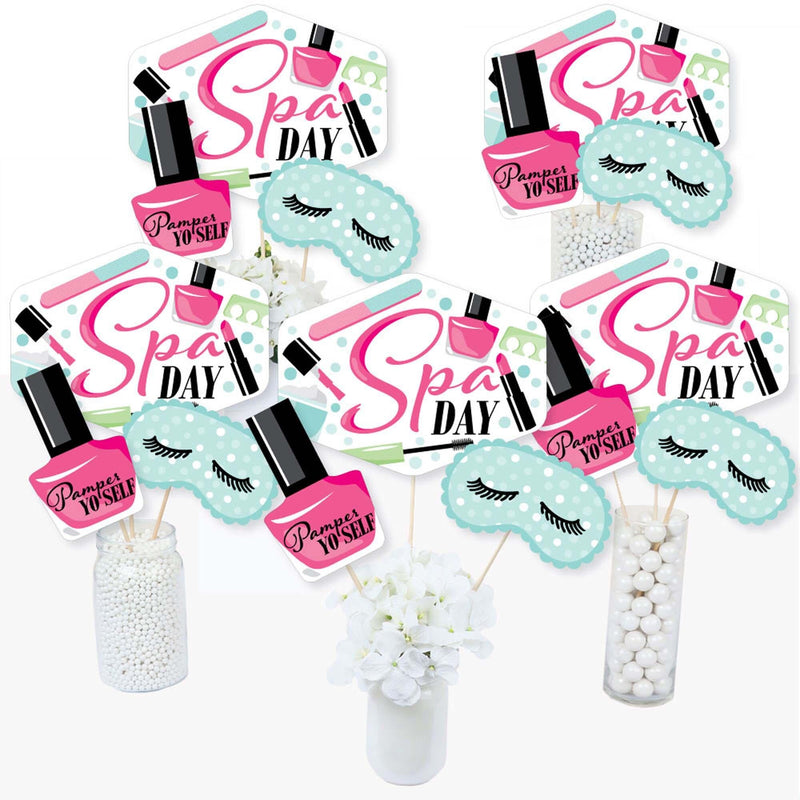 Spa Day - Girls Makeup Party Centerpiece Sticks - Table Toppers - Set of 15