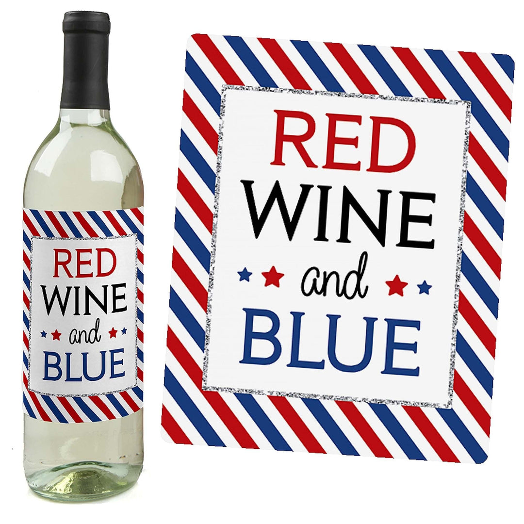 4th of July - Independence Day Decorations for Women and Men - Wine Bottle Labels - Set of 4