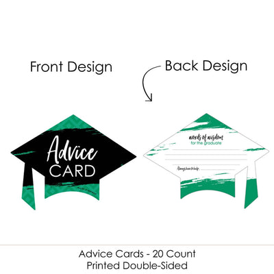 Green Grad - Best is Yet to Come - Green Grad Cap Wish Card Graduation Party Activities - Shaped Advice Cards Games - Set of 20