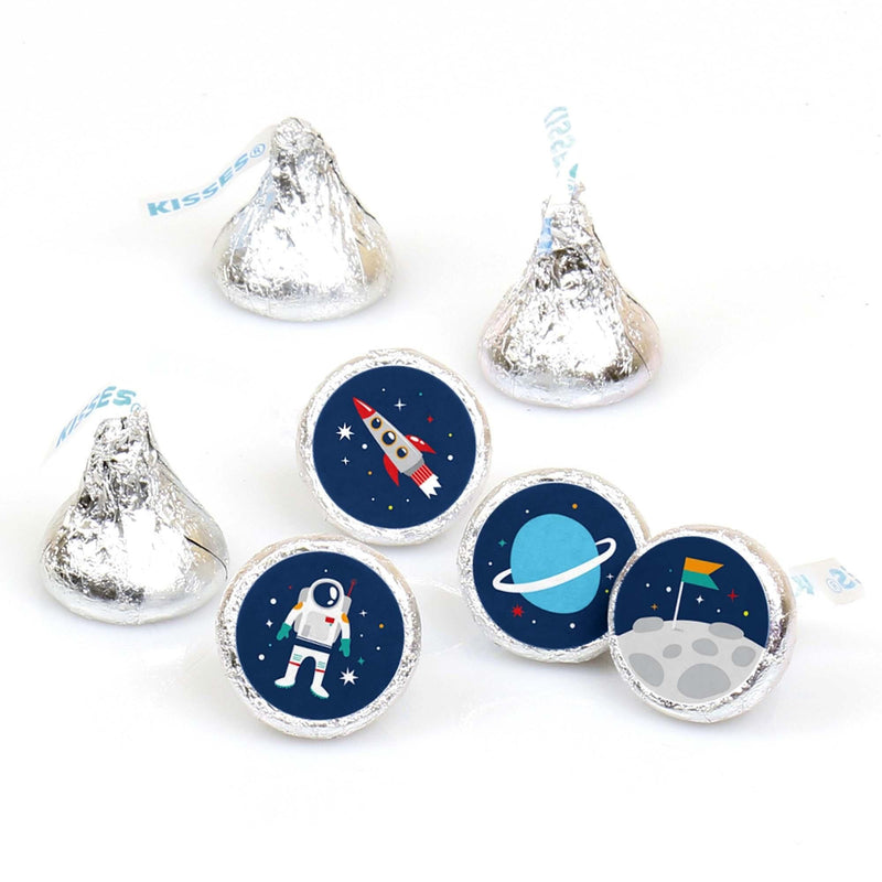 Blast Off to Outer Space - Rocket Ship Baby Shower or Birthday Party Round Candy Sticker Favors - Labels Fit Hershey&