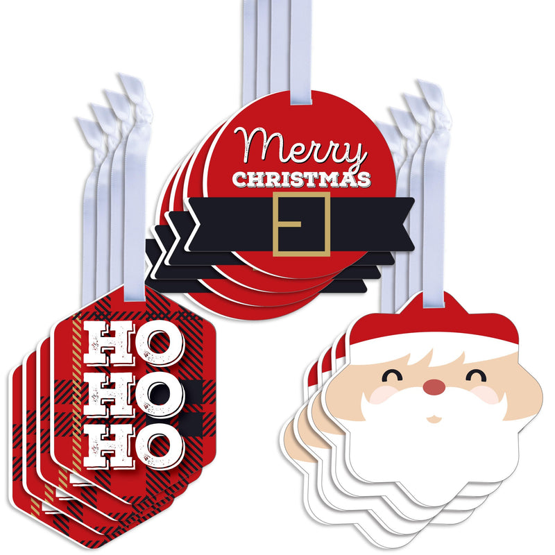 Jolly Santa Claus - Assorted Hanging Christmas Party Favor Tags - Gift Tag Toppers - Set of 12