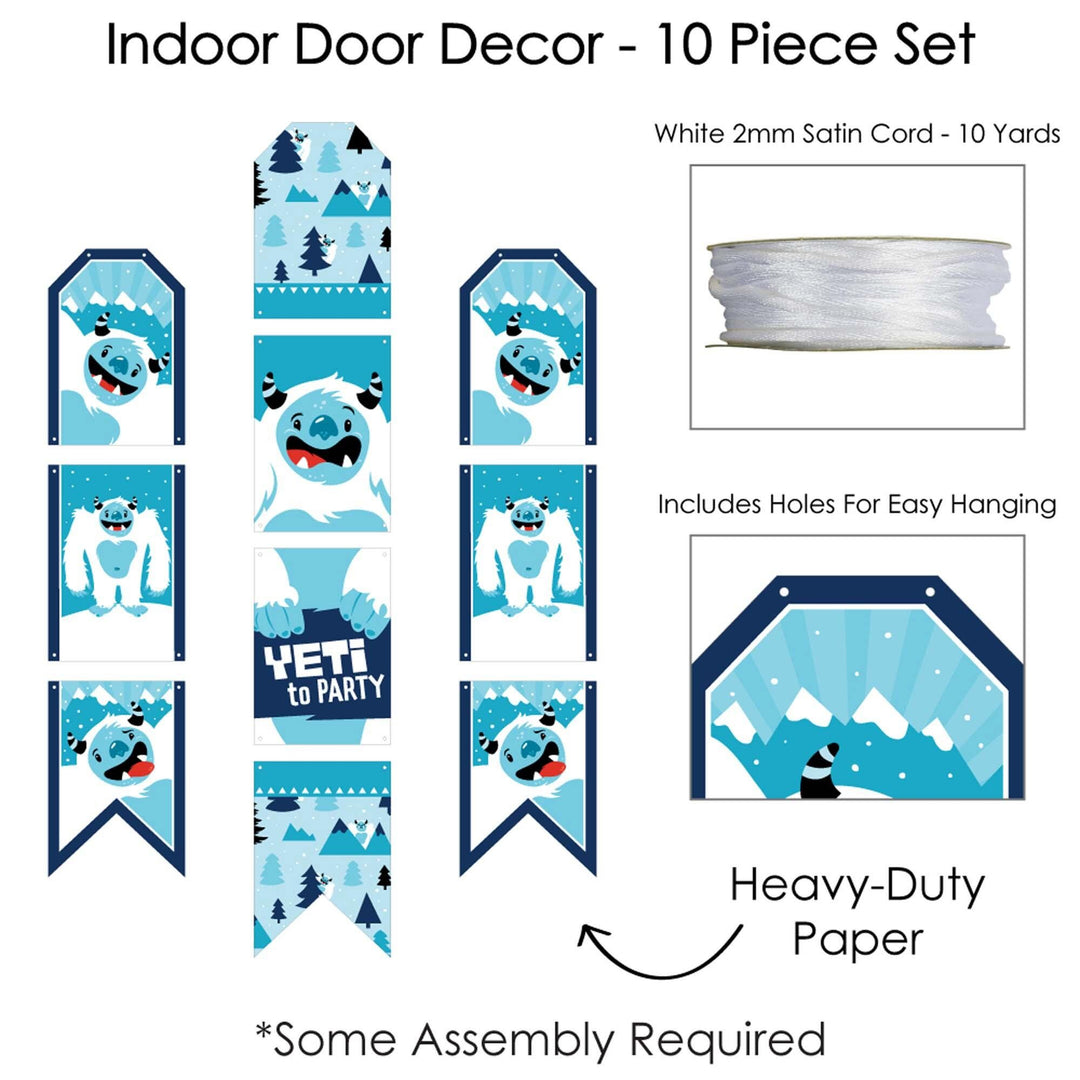 Yeti to Party - Hanging Vertical Paper Door Banners - Abominable Snowman Party or Birthday Party Wall Decoration Kit - Indoor Door Decor