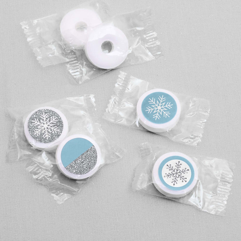 Winter Wonderland - Round Candy Labels Snowflake Holiday Party & Winter Wedding Favors - Fits Hershey Kisses - 108 ct