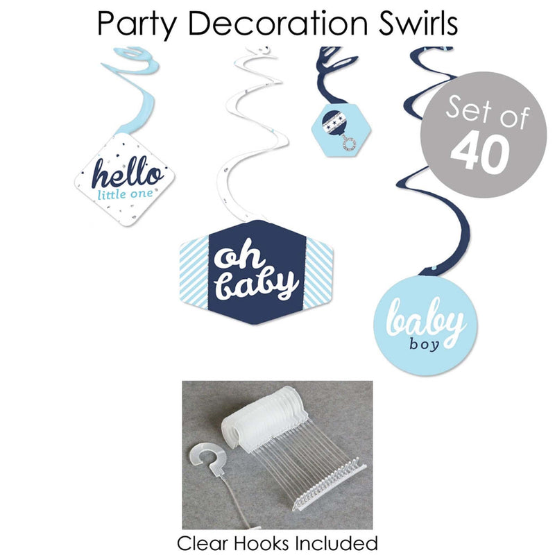 Hello Little One - Blue and Silver - Boy Baby Shower Supplies - Banner Decoration Kit - Fundle Bundle