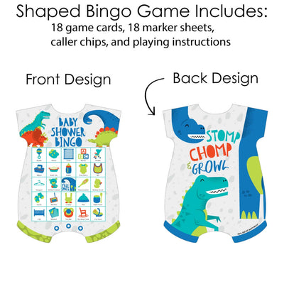 Roar Dinosaur - Picture Bingo Cards and Markers - Dino Mite Trex Baby Shower Shaped Bingo Game - Set of 18