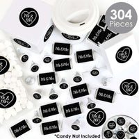 Mr. and Mrs. - Mini Candy Bar Wrappers, Round Candy Stickers and Circle Stickers - Black and White Wedding or Bridal Shower Candy Favor Sticker Kit - 304 Pieces
