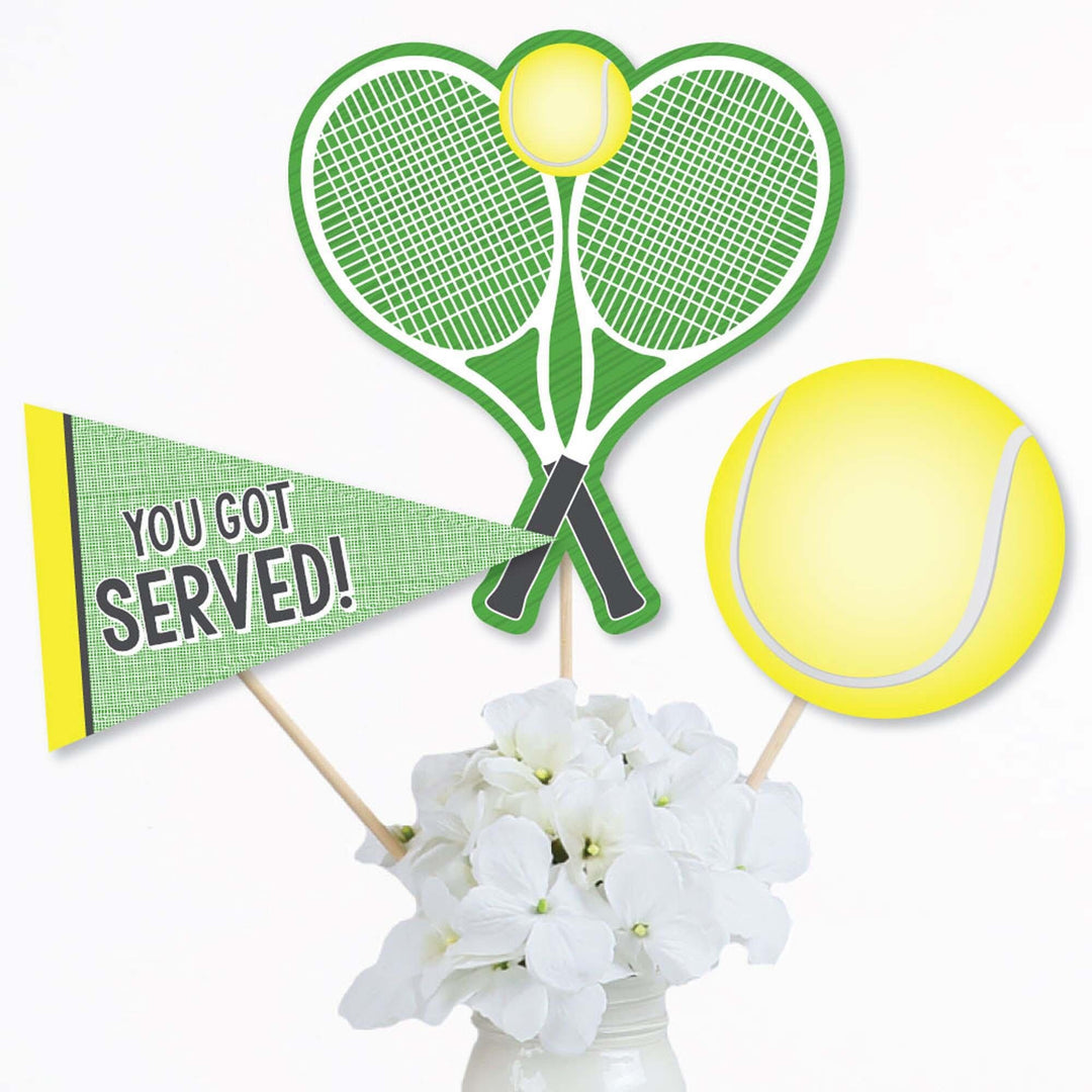 You Got Served - Tennis - Baby Shower or Tennis Ball Birthday Party Centerpiece Sticks - Table Toppers - Set of 15