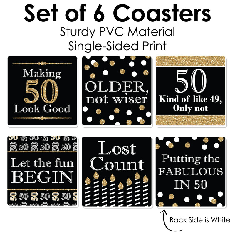Adult 50th Birthday - Gold - Funny Birthday Party Decorations - Drink Coasters - Set of 6