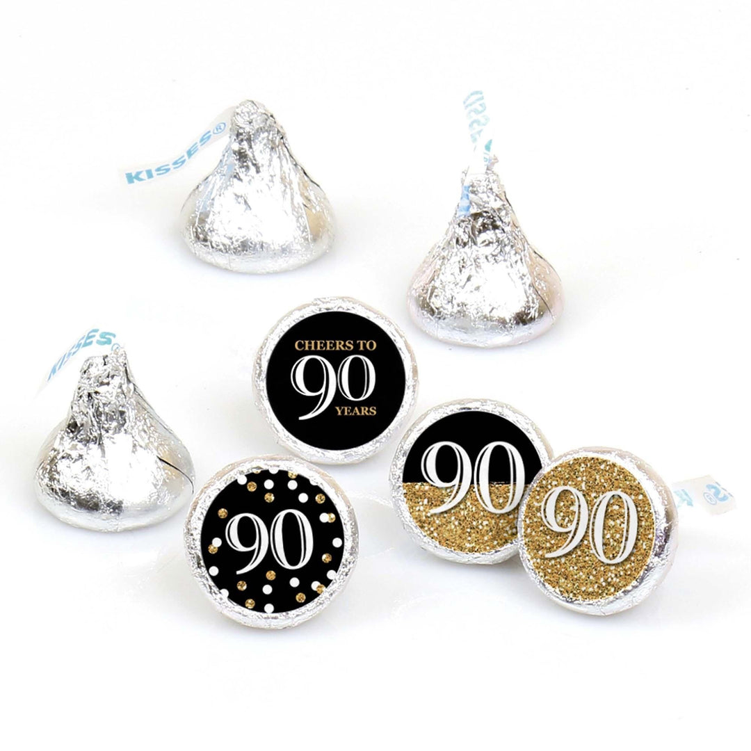 Adult 90th Birthday - Gold - Round Candy Labels Birthday Party Favors - Fits Hershey's Kisses - 108 ct