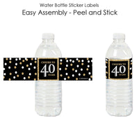 Adult 40th Birthday - Gold - Birthday Party Water Bottle Sticker Labels - Set of 20