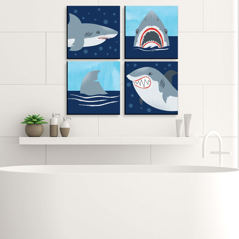 Shark Zone - Kids Room and Home Decor - 11 x 11 inches Wall Art - Set of 4 Prints for Kid&