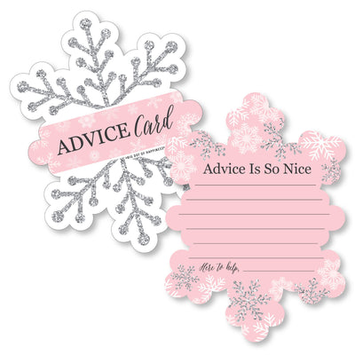 Pink Winter Wonderland - Wish Card Holiday Snowflake Birthday Party and Baby Shower Activities - Shaped Advice Cards Game - Set of 20