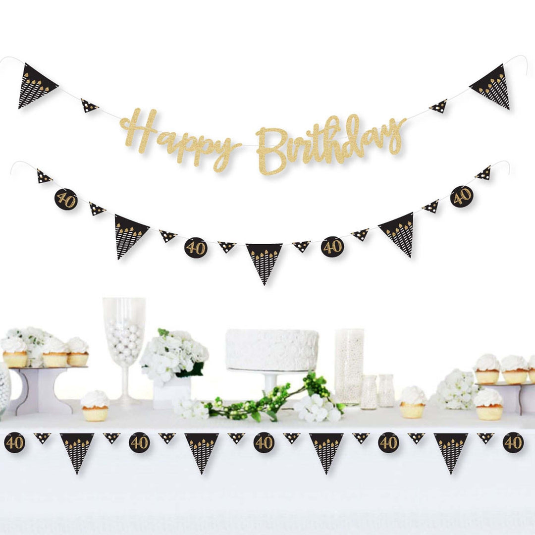 Adult 40th Birthday - Gold - Birthday Party Letter Banner Decoration - 36 Banner Cutouts and No-Mess Real Gold Glitter Happy Birthday Banner Letters