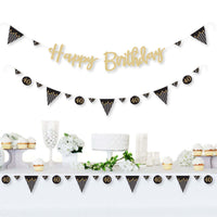 Adult 40th Birthday - Gold - Birthday Party Letter Banner Decoration - 36 Banner Cutouts and No-Mess Real Gold Glitter Happy Birthday Banner Letters