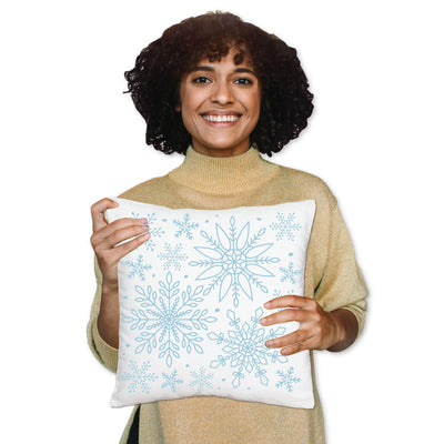 Winter Wonderland - Snowflake Holiday Party and Winter Wedding Home Decorative Canvas Cushion Case - Throw Pillow Cover - 16 x 16 Inches